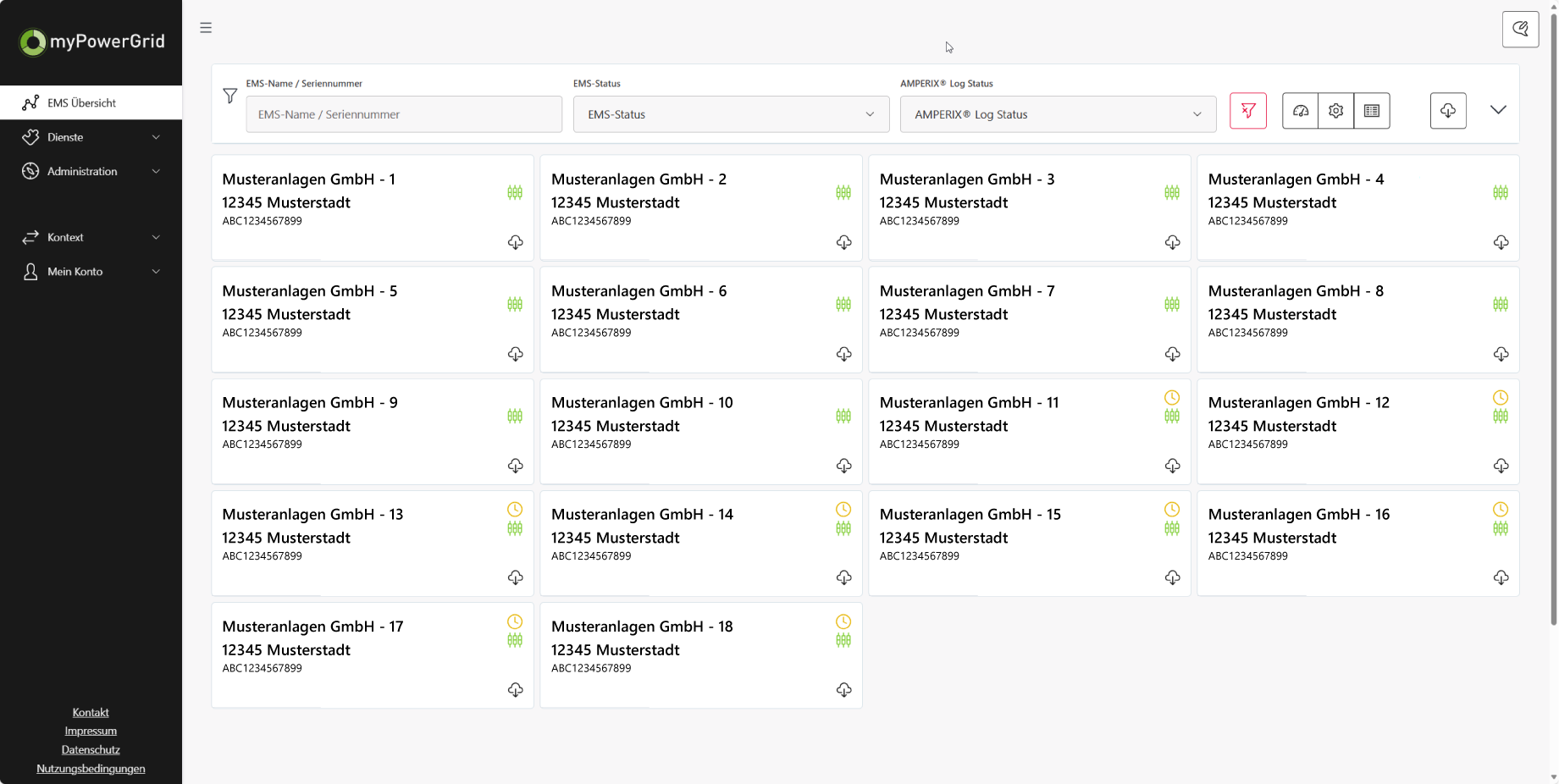 (2) AMPERIX® Portal myPowerGrid (done) oberfläche techniker rolle Übersicht